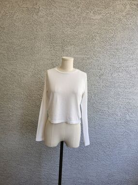 J Brand Womens Long-Sleeve White Crewneck Top